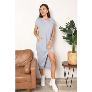 Perfee Short‎ Sleeve Front Slit Hooded Dress